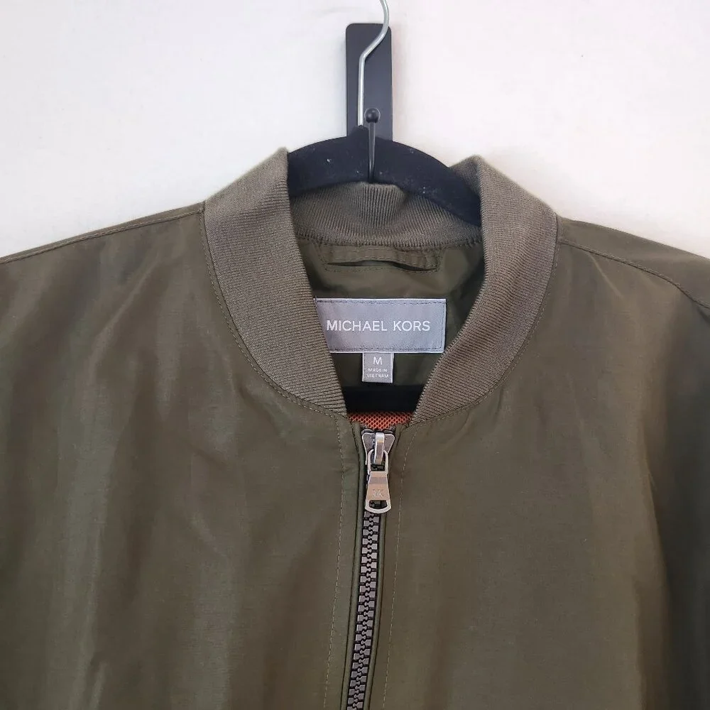 Michael Kors Olive Green Bomber Jacket Full-Zip Military Utility Men's M - Picture 4 of 12